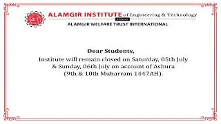 Notice Alert❗️#AIET #ashura #muharram1447 #Ashura2025 #aietmanagement #holiday #studentsalert