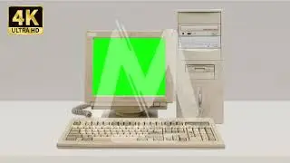 Old Computer turn ON and OFF with Green Screen and Glitch
