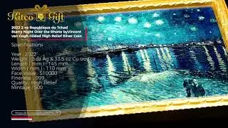 Republique du Tchad Starry Night Over the Rhone by Vincent van Gogh Gilded High Relief Silver Coin