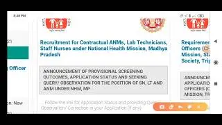MP NHM -ANM , STAFF NURSE , LAB TECHNICIAN - APPLICATION STATUS - ELIGIBLE/NOT ELIGIBLE -CORRECTION