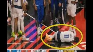 Kyrie Irving scary injury after Dwight Powell landed on his leg vs Trail Blazers
