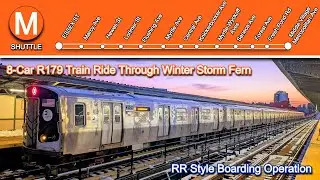 NYC Subway: 8-Car R179 (M) Shuttle Train Ride In Snow Storm to Metro. Ave + Railroad Type Boarding