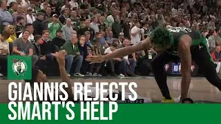Eddie House reacts to Giannis Antetokounmpo rejecting Marcus Smart's help up off the floor