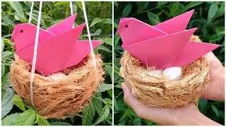 How to Make a Bird Nest With Coconut Shell & Coconut Husk | DIY Birds Nest Making Idea |Wall Hanging