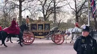 Royal Carriage procession: The King; The Emir of Qatar; The Prince and Princess of Wales