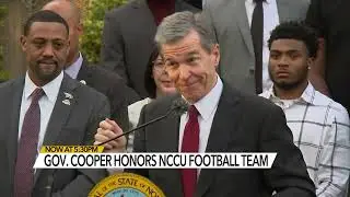 Gov. Roy Cooper honors North Carolina Central University football team for 2022 Celebration Bowl win