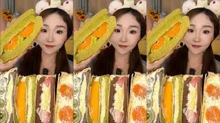 Dessert Mukbang 🍰Cream Fruit Sandwich 🍰Strawberry,Mango,Grape,Orange 