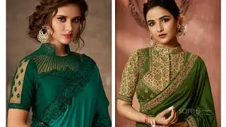 Sawan💚 special saree collection #teejblouse#highneckblouse designs new#sareerakshabandhan#greensaree