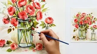 Soft & Loose Watercolor Flowers in a Vase 🌹 | Step-by-Step Floral Painting for Beginners