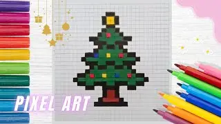 Como dibujar un &Aacute;RBOL DE NAVIDAD en Pixel Art | Dibujo f&aacute;cil paso a paso