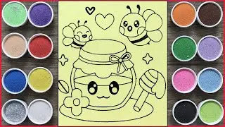 Sweet honey jar sand painting - Easy coloring for toddlers - T&ocirc; m&agrave;u tranh c&aacute;t hũ mật ong (Chim Xinh)