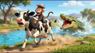🐊 Oh No! Crocodile at the Farm—Monkey to the Rescue as the Cow Runs for Safety by the River
