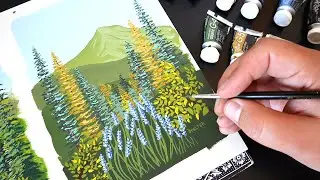 Artist Paints a Pine Tree Forest Among Mountains | Gouache | Satisfying Art by Philip Boelter