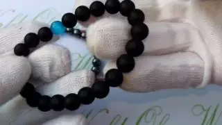 Aquamarine Stone Reiki with Hematite or Matt Onyx beads Bracelet