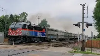 Metra Train #1223 Meets Metra Train #1252 Delaplaine Road Grade Crossing Riverside Illinois