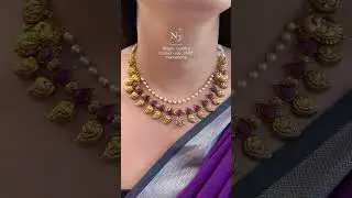 very beautiful and lightweight gold pearl and ruby with mango design necklace design start 14 grams