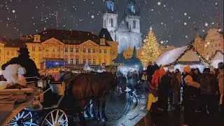 Night Christmas Walk Around Central Prague ✨ Winter Markets, Lights, Festive Ambiance Tour 4k HDR