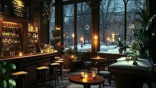 Cozy Jazz Music ❄️ Candlelit Bar Ambience on a Snowy Winter Night (4K)