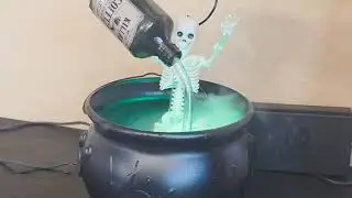 Cauldron Halloween Decor   Scary Bat Cauldron with Floating Potion Bottles and Skulls Review