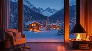 Cozy Winter Cabin Jazz Night ❄️ | Warm Fireplace Glow and Peaceful Snowy Mountain Ambience