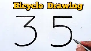 How to Draw a Bicycle Using Number 35 | Bicycle Drawing Step by Step