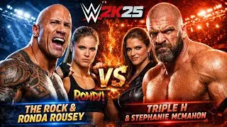WWE 2K25 The Rock & Ronda Rousey vs. Triple H & Stephanie McMahon Match 