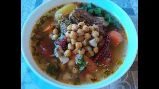 Шурпа с бараниной и нутом. Узбекская кухня.
