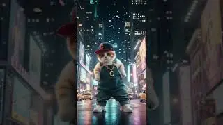 Cats dancing in New York #ai #cute #cat #munchkin #dancing #hiphop #usa #nyc #timessquare #shorts