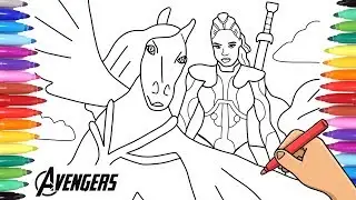 MARVEL AVENGERS ENDGAME - VALKYRIE AND HER HORSE COLORING PAGE - SUPERHEROE AVENGER