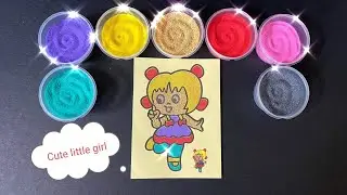 SAND PAINTING CUTE LITTLE GIRL|HOW TO DRAW AND COLOR CUTE LITTLE GIRL|TIME LAPSE