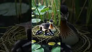 Little Grebe Nest: A Breathing Ring Among Lilies #grebe #birds #nature #birdnest #wildlife #aiart