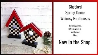 Checked Birdhouse Set Mackenzie Inspired Spring Decor Checked Wall Decor Hand Painted Whimsy