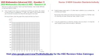 2020 Maths Advanced HSC Q11 Model & solve water volume in tank problem by graphing linear functions