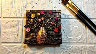 DIY Air Dry Clay Wall Art | 3D Flower Vase on Canvas | Aesthetic Home Decor Craft | wall decoration