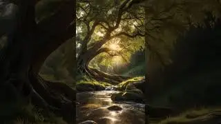 Peaceful Nature Scene: Hyper-Realistic Tree and Stream 🌳🌞