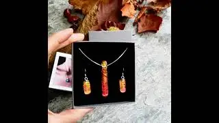 Orange and Yellow Fused Glass Necklace and Earring Set | LINEA Collection by Mere Glass Jewellery