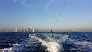 Wakeboarding by sunrise in Doha, Qatar
