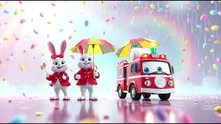 Two Little Bunnies Fire Truck Candy Rain Party | Sweet Fun Learning Nursery Rhyme for Kids