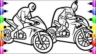 Spiderman Motorcycle Coloring Pages, Batman Motorcycle Coloring Pages,Superheroes Motorbike