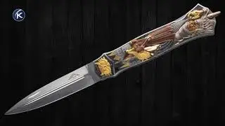 Warren Osborne Custom Knife &ldquo;Wizard, Dragon and Princess&rdquo; Lockback Dagger Engraved by Ron Skaggs