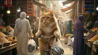 The cat is cooking a fish in kitchen/full cartoon