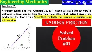 LADDER FRICTION (മലയാളം) | Problem 01 | Engineering Mechanics | First Year | KTU B.tech