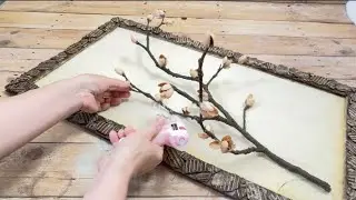 Framed Wall Hanging from Cardboard,Tree Twigs||Easy Wall Craft | Recycling Idea