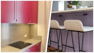 75 Light Wood Floor Kitchen With Purple Cabinets Design Ideas You'll Love ⭐️