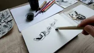 2 spontaneous ink drawings / Abstract mark-making /Automatic calligraphy pen
