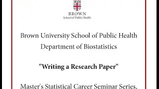 Master's Statistical Career Seminar Series, Christopher Schmid, PhD, 