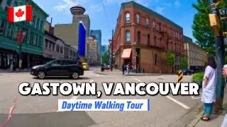 [4K]Downtown Vancouver Walk in the Morning ,Gastown to Canada Place (Binaural City Sounds)
