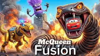 McQueen Fusion 🏎️🐍 | Red Race Car vs Snake Monster | Robo T-Rex Police Battle | Kids Animation