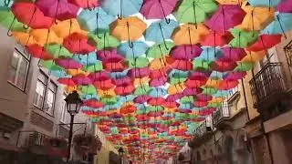 Beautiful Umbrella streets in Agueda, Portugal