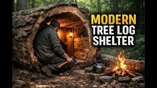 Modern Tree Log Shelter Build | Silent Survival in the Forest